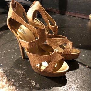 Charlotte Russe Gold Glitter Strappy Heels